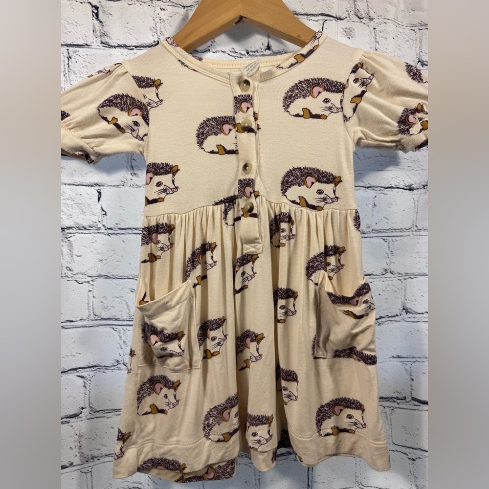 Kate Quinn Cream Hedgehog Pleated Puff Sleeve Dress